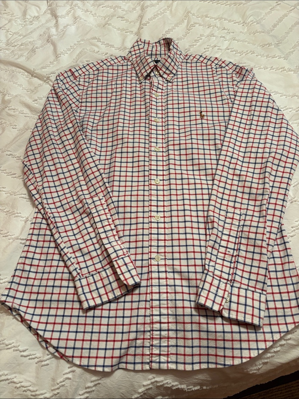 Polo by Ralph Lauren White Button-Up Shirt with Red & Blue Windowpane